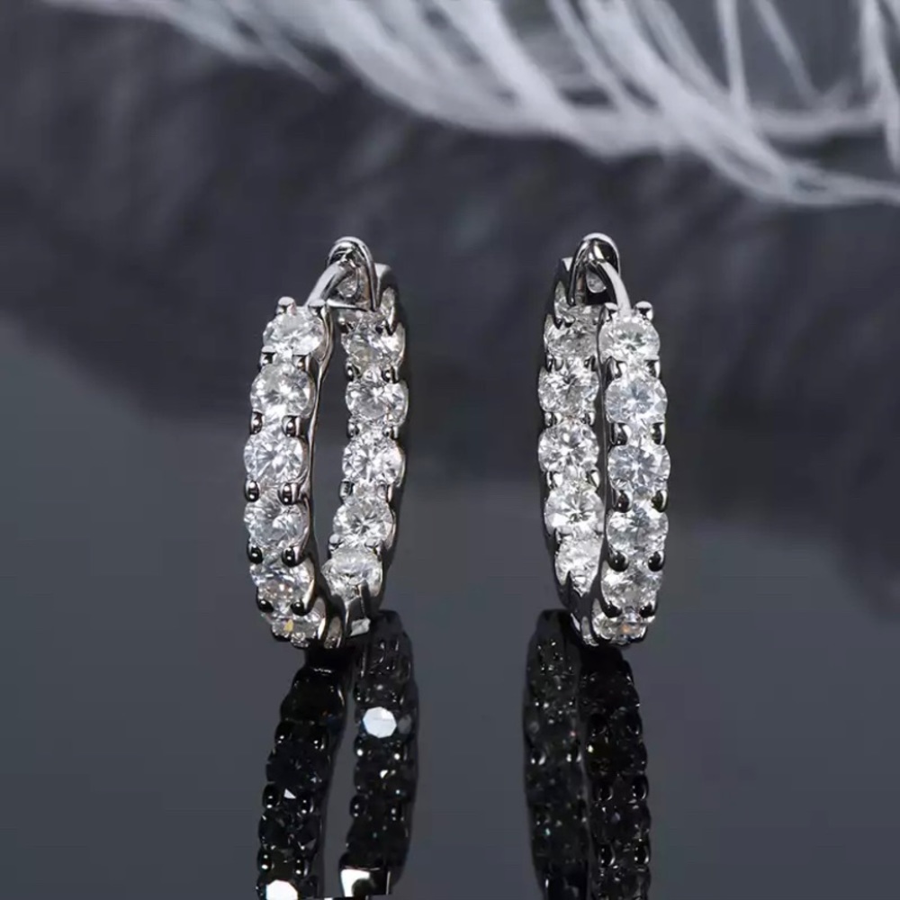 Certified 1,4CT Moissanite Inside Out Hoop Earrings 925 Sterling Silver
